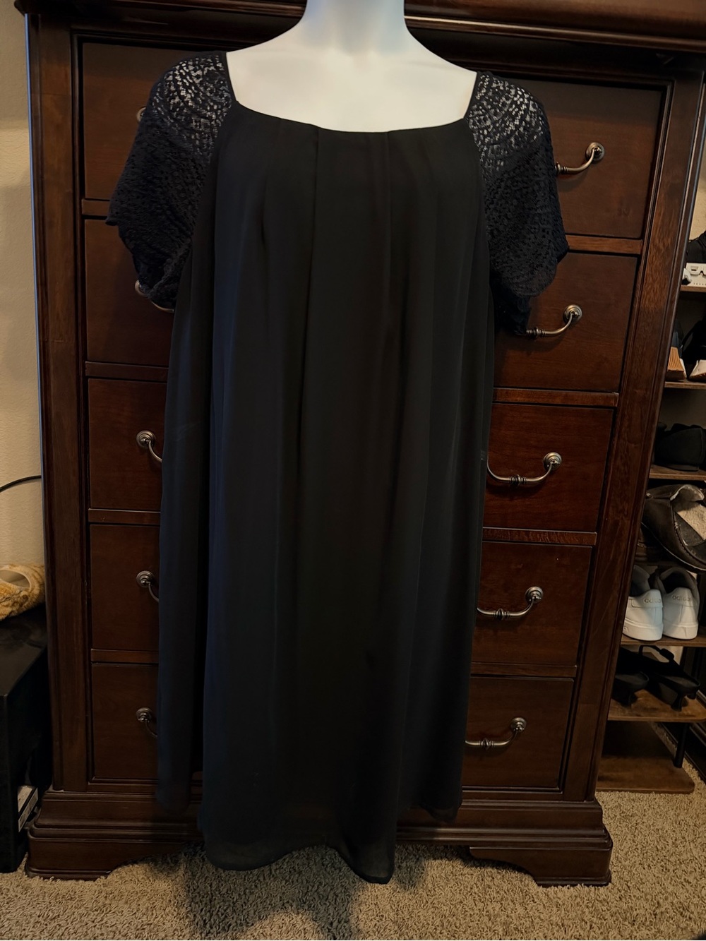 Liz Claiborne Black Midi Dress with Crochet Sleeves